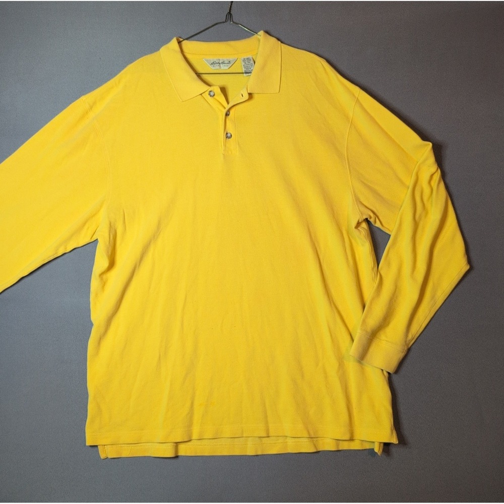 Eddie Bauer Mens XL Tall Yellow Polo Shirt Long Sleeve Cotton Pique Casual